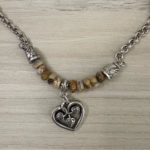 Vintage BRIGHTON BOTSWANA Terra Agate Stone Bead Silver Necklace - Picture 2 of 6
